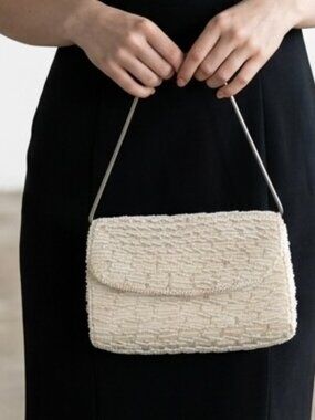 Walborg beaded clutch bag Vintage Ivory chain handle  Envelope style Purse